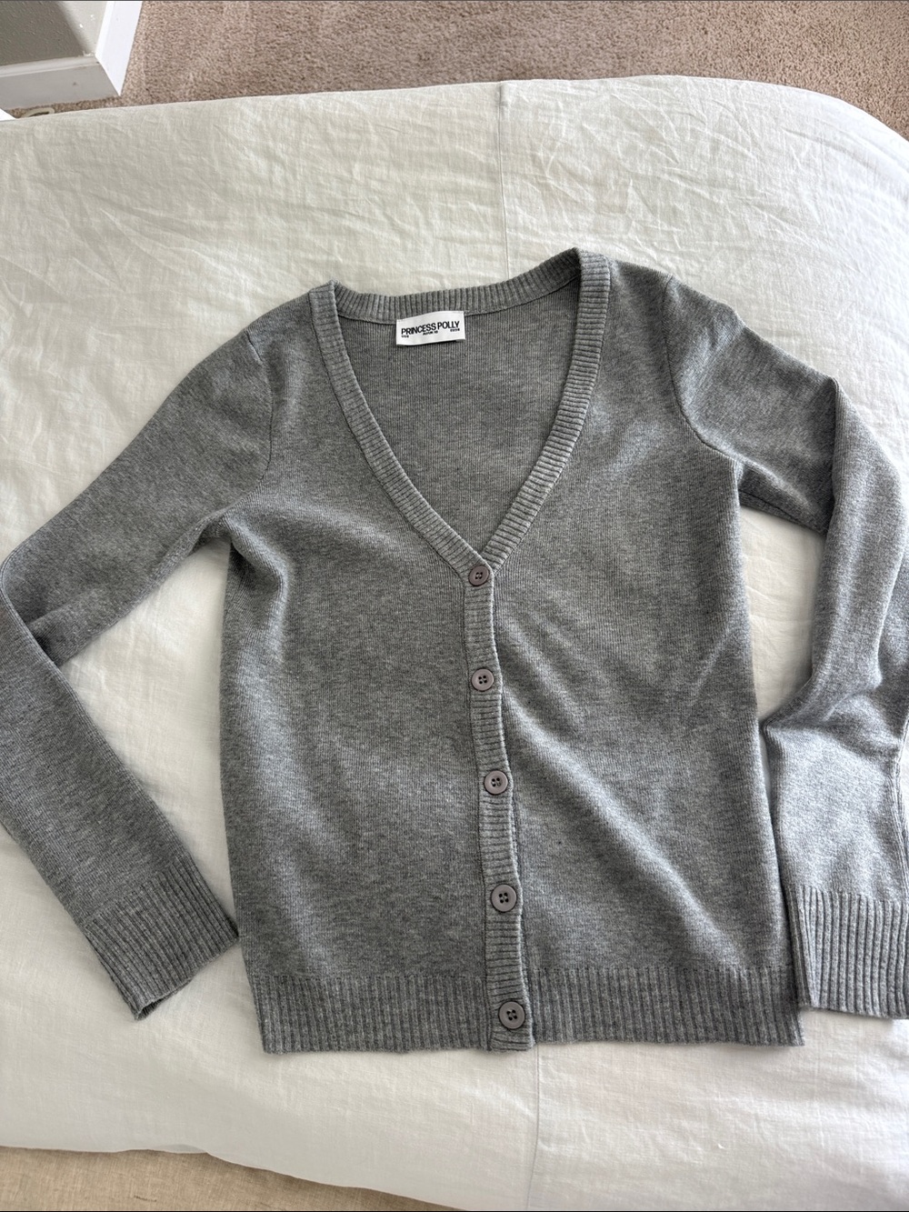 Princess Polly Gray V-Neck Button-Up Cardigan sz 6